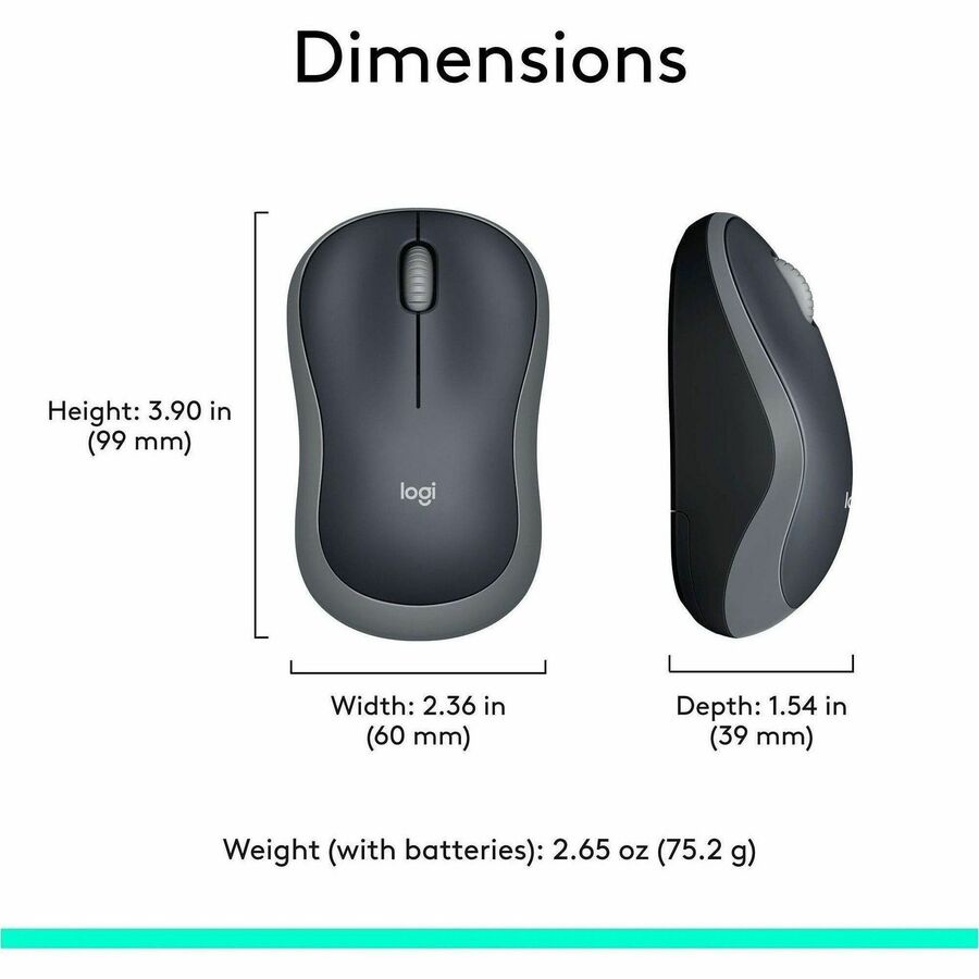 Logitech M185 Wireless Mouse with 2.4GHz Connectivity and 1000 DPI Optical Tracking in Silver