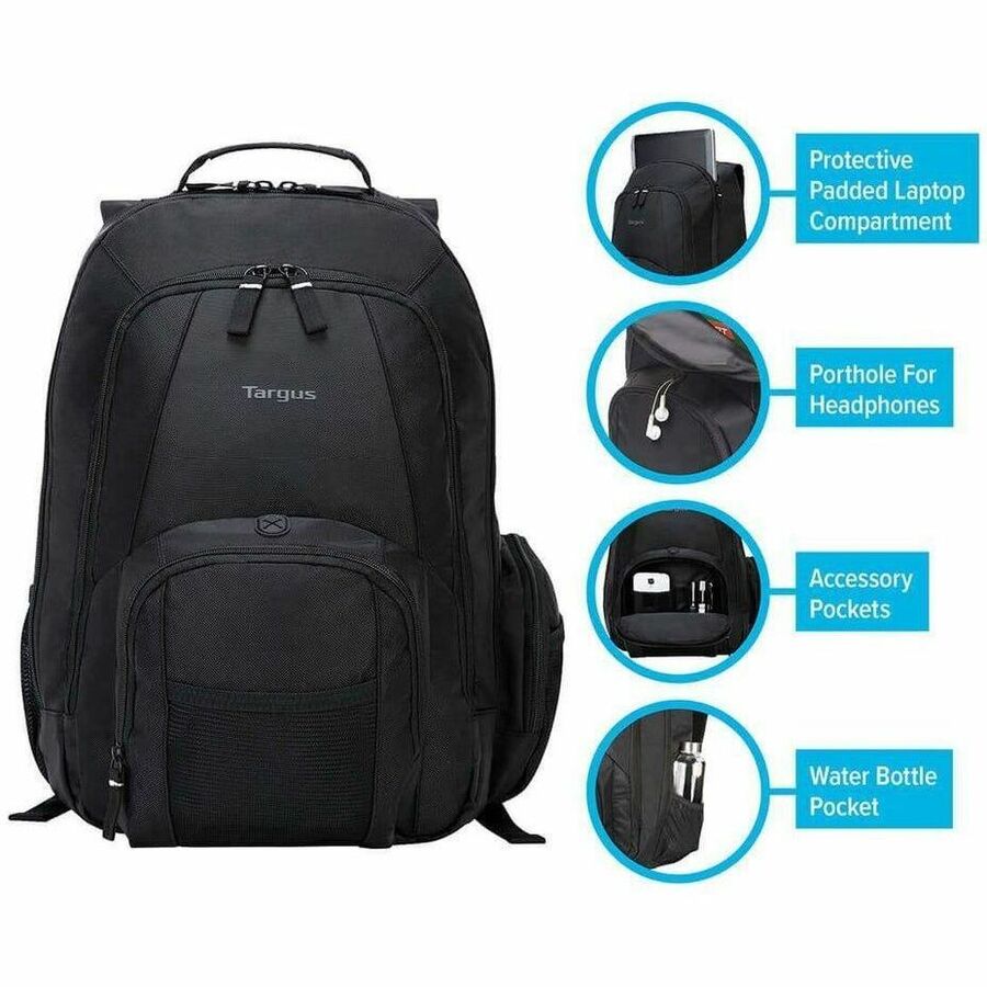 Targus Groove CVR600 16-Inch Laptop Backpack - Black for 15.4 to 16-Inch Notebooks