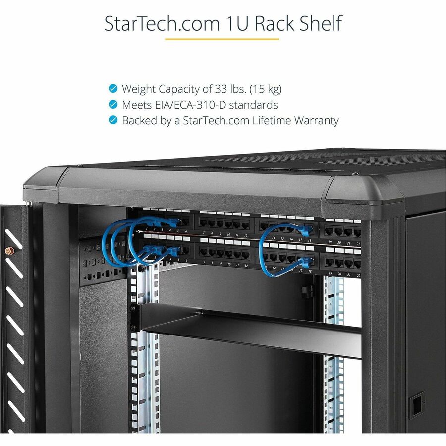 StarTech.com 1U Universal Fixed Rack Shelf – 7-inch Deep Steel Shelf for 19-inch Server Racks