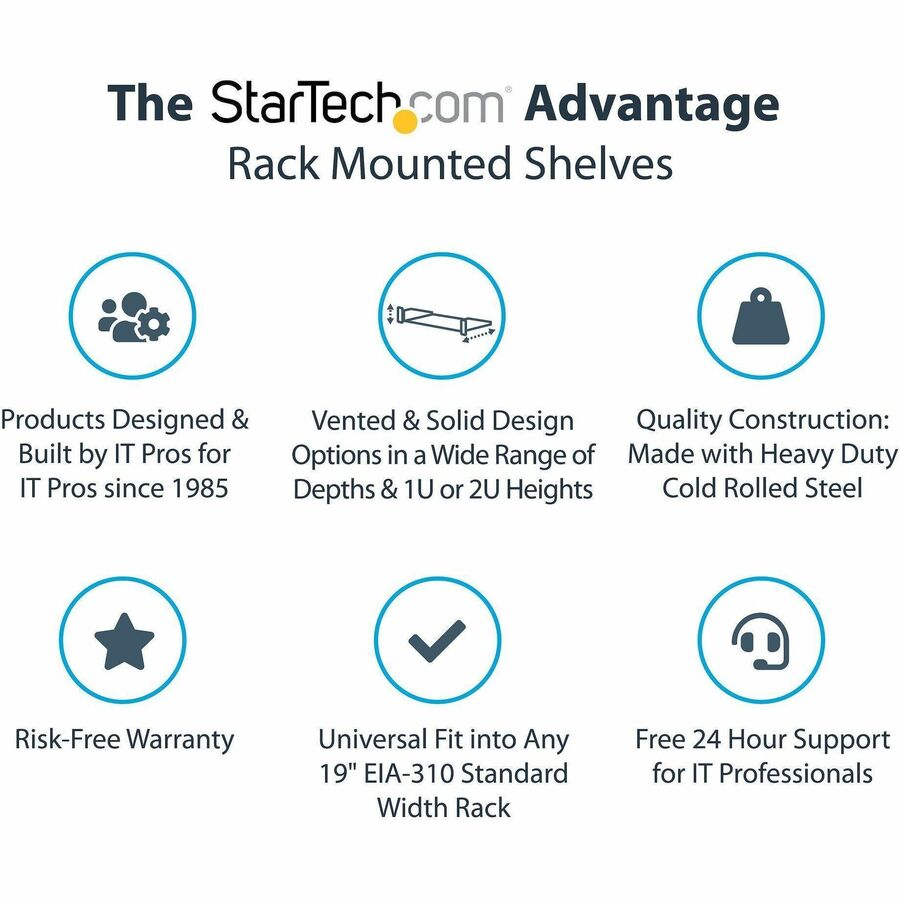 StarTech.com 1U Universal Fixed Rack Shelf – 7-inch Deep Steel Shelf for 19-inch Server Racks