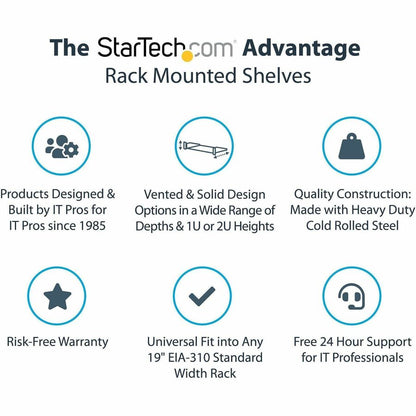StarTech.com 1U Universal Fixed Rack Shelf – 7-inch Deep Steel Shelf for 19-inch Server Racks