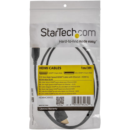 StarTech.com 3 ft Slim High-Speed HDMI to HDMI Mini Cable with Ethernet - HDMI 1.4b, 4K Support