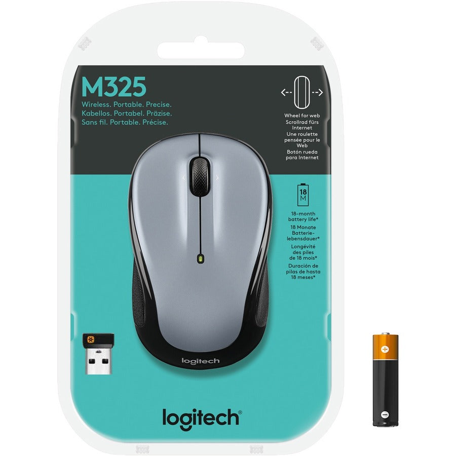 Logitech M325 Wireless Mouse - 2.4 GHz with Unifying Receiver, 1000 DPI, Silver
