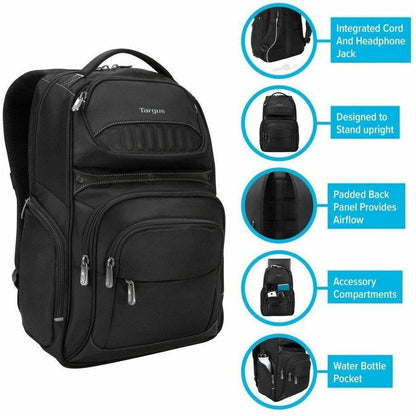 Targus Legend IQ Backpack for 15.6-inch Laptops - Durable Black with Media Pocket and Trolley Strap