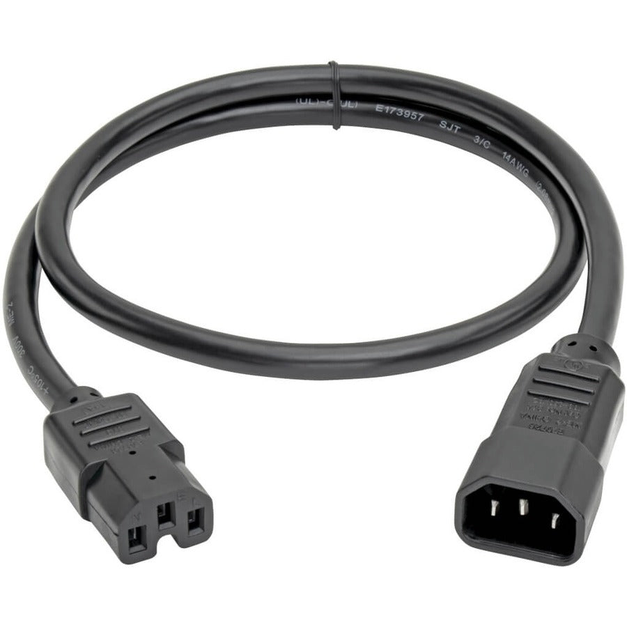 Eaton Tripp Lite Series C14 to C15 Power Interconnect Cord - Heavy-Duty 3 ft., 15A, 250V, Black