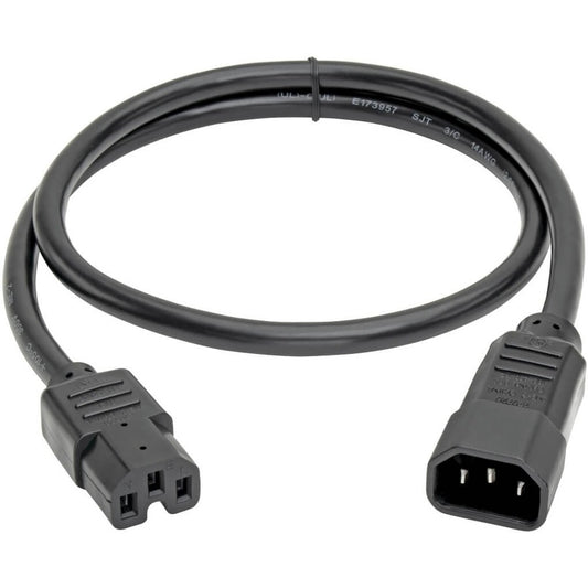 Eaton Tripp Lite Series C14 to C15 Power Interconnect Cord - Heavy-Duty 3 ft., 15A, 250V, Black