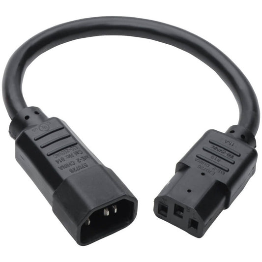 Eaton Tripp Lite Series Heavy-Duty PDU Power Cord, C13 to C14 - 15A, 250V, 14 AWG, 1 ft. (Black)