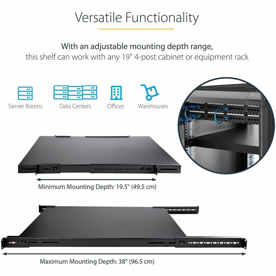 StarTech.com ADJSHELFHD 1U Heavy Duty Adjustable Rack Shelf for 19-Inch Servers and Equipment