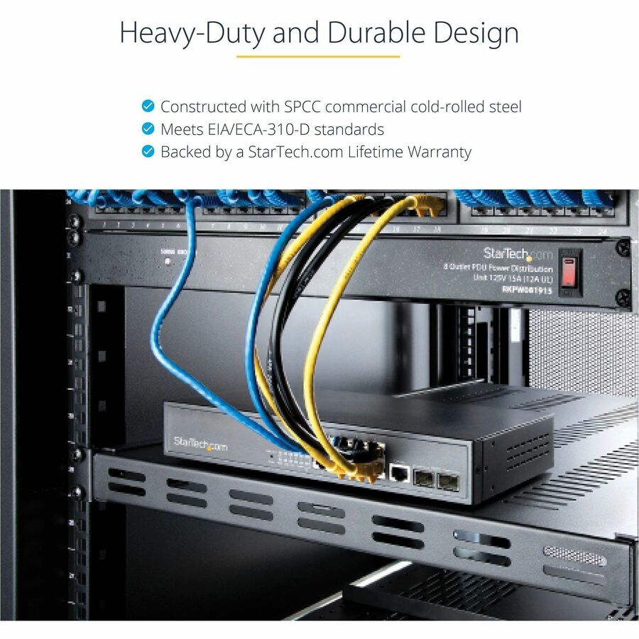 StarTech.com 1U 4-Post Adjustable Vented Rack Mount Shelf - Heavy Duty 19-Inch Server Rack Shelf with 330 lb Capacity
