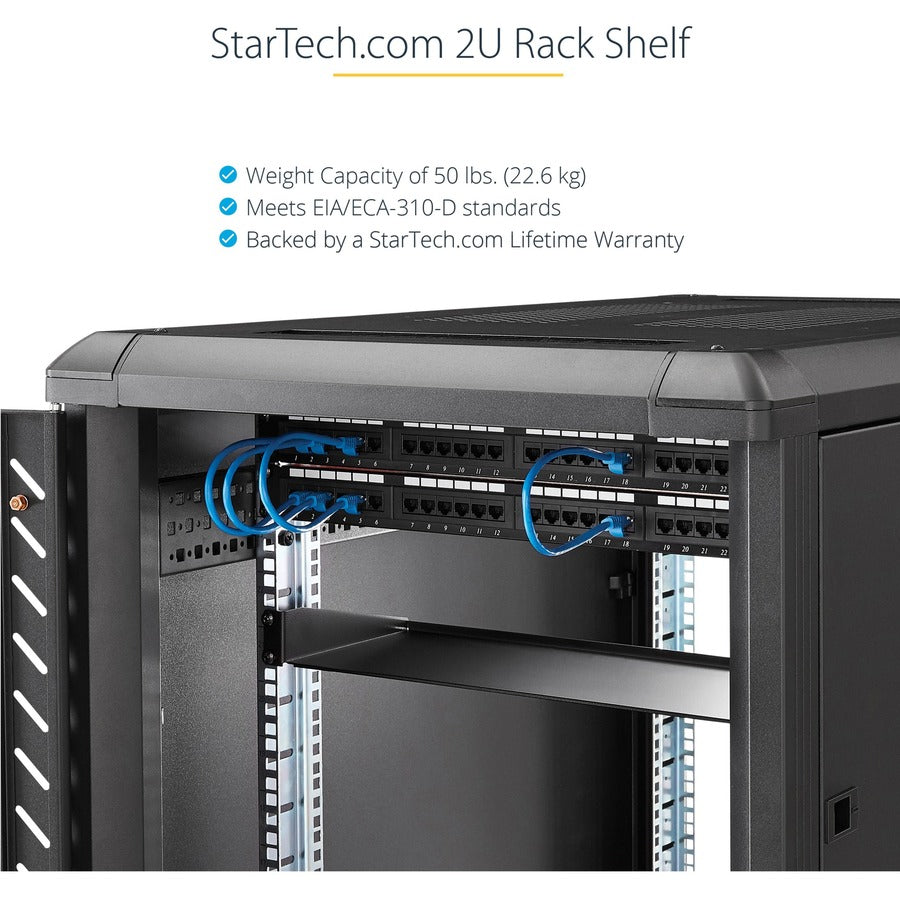 StarTech.com 2U Fixed Rack Mount Shelf - 22-inch Depth for Standard 19-Inch Server Racks