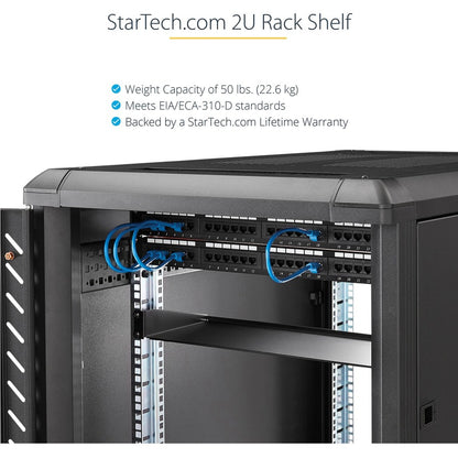 StarTech.com 2U Fixed Rack Mount Shelf - 22-inch Depth for Standard 19-Inch Server Racks