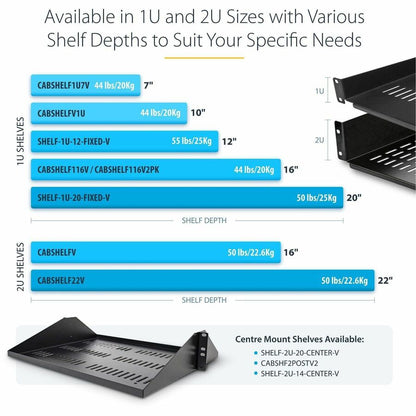 StarTech.com 2U Vented Rack Mount Shelf - 22 Inch Deep Fixed Server Rack Shelf for 19-Inch Cabinets