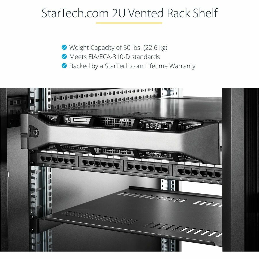 StarTech.com 2U Vented Rack Mount Shelf - 22 Inch Deep Fixed Server Rack Shelf for 19-Inch Cabinets