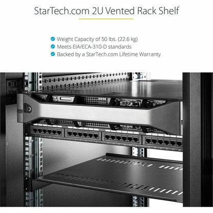 StarTech.com 2U Vented Rack Mount Shelf - 22 Inch Deep Fixed Server Rack Shelf for 19-Inch Cabinets