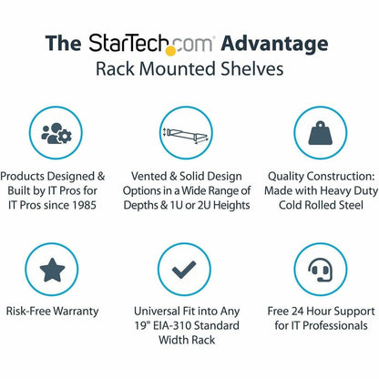 StarTech.com 2U Vented Rack Mount Shelf - 22 Inch Deep Fixed Server Rack Shelf for 19-Inch Cabinets