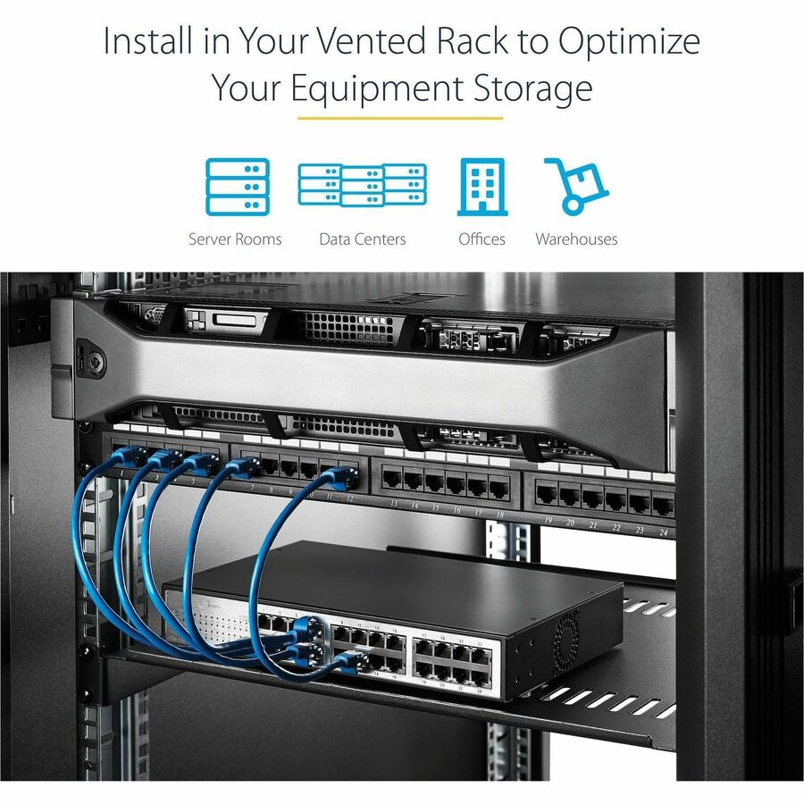 StarTech.com 2U 16-inch Vented Rack Mount Shelf for 19-Inch Server Racks - Supports 50 lbs
