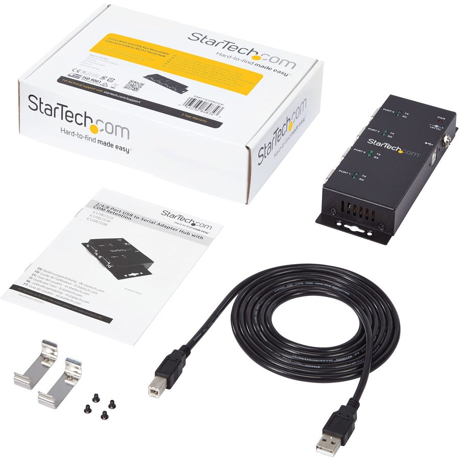 StarTech.com ICUSB2324I 4-Port Industrial USB to Serial Hub with DIN Rail Clips