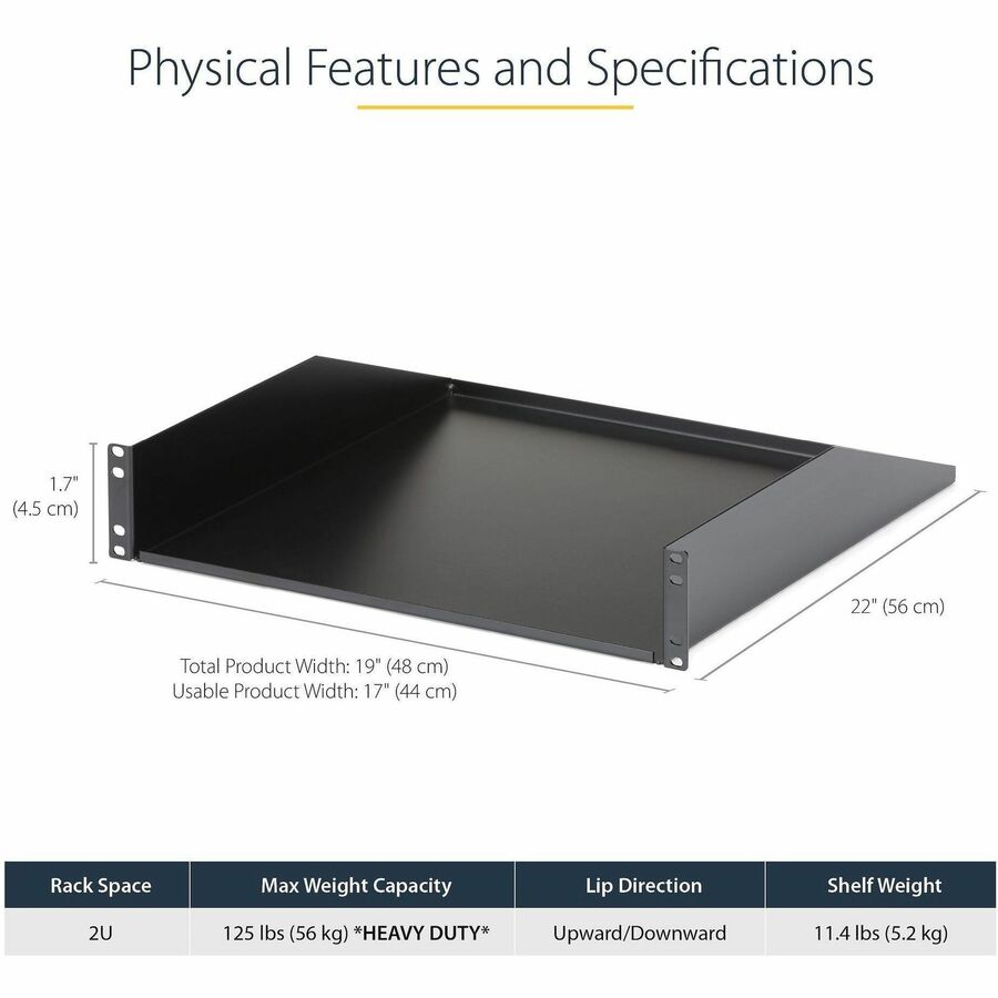 StarTech.com 2U Server Rack Shelf - Heavy Duty 18-Inch Deep Cantilever Mount for 19-Inch Racks