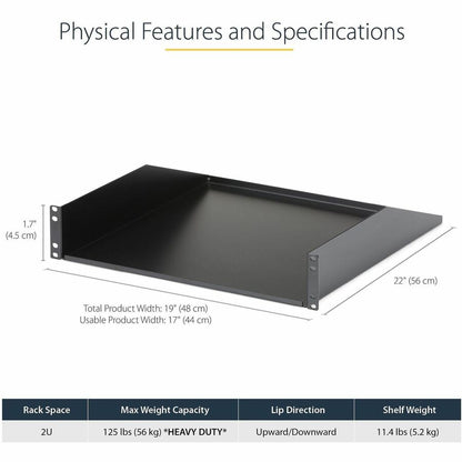 StarTech.com 2U Server Rack Shelf - Heavy Duty 18-Inch Deep Cantilever Mount for 19-Inch Racks