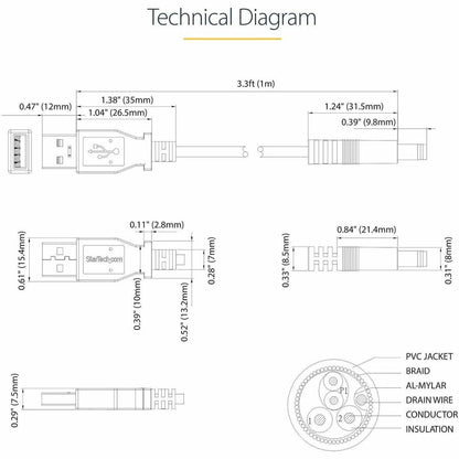 StarTech.com 1m USB to Type N Barrel 5V DC Power Cable - USB A to 5.5mm DC
