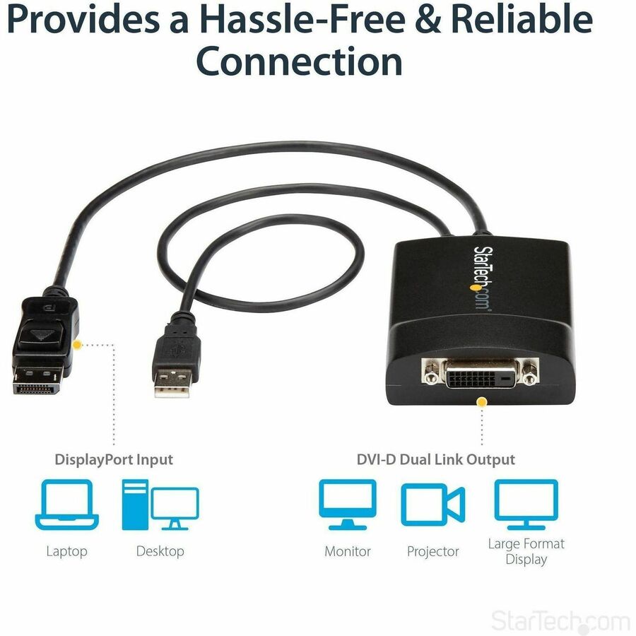 StarTech.com DisplayPort to DVI Dual Link Active Adapter (DP2DVID2) for 2560x1600 Resolution at 60Hz