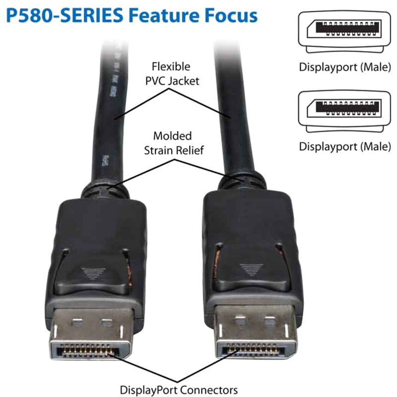 Eaton Tripp Lite Series 25-ft DisplayPort Cable with Latching Connectors (Part # P580-025)
