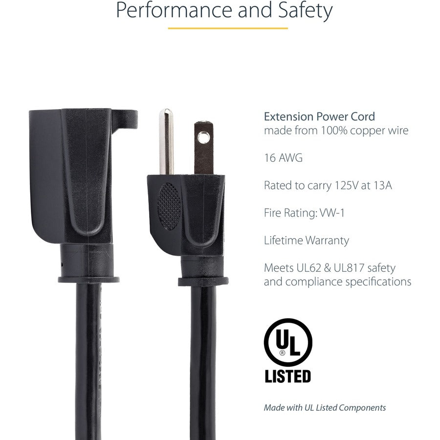StarTech.com 3 ft Power Extension Cord - NEMA 5-15R to NEMA 5-15P Black Computer Power Cable