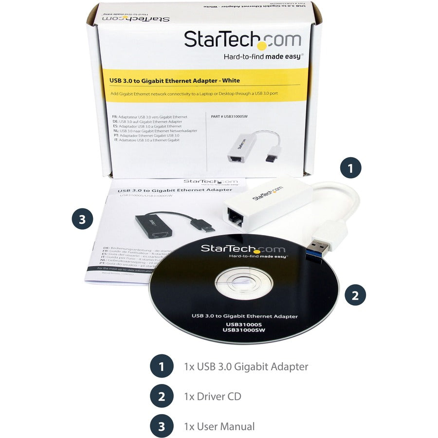 StarTech.com USB 3.0 to Gigabit Ethernet Adapter (USB31000SW) – Compact USB Network Dongle with RJ45 Port for Reliable Wired Connections