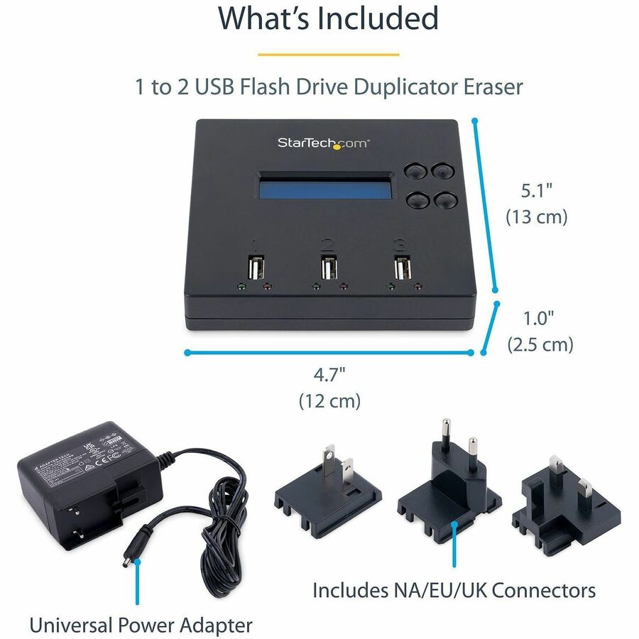 StarTech.com USBDUP12 Standalone 1:2 USB Flash Drive Duplicator and Eraser