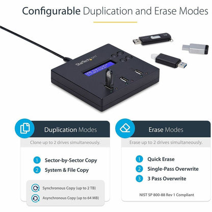 StarTech.com USBDUP12 Standalone 1:2 USB Flash Drive Duplicator and Eraser