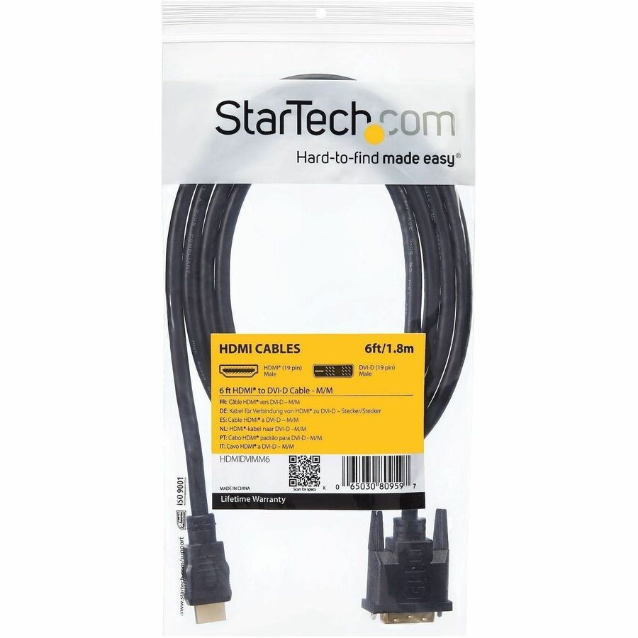 StarTech.com 6 ft HDMI to DVI-D Cable (Part No. HDMIDVIMM6) for Digital Displays and Home Theater