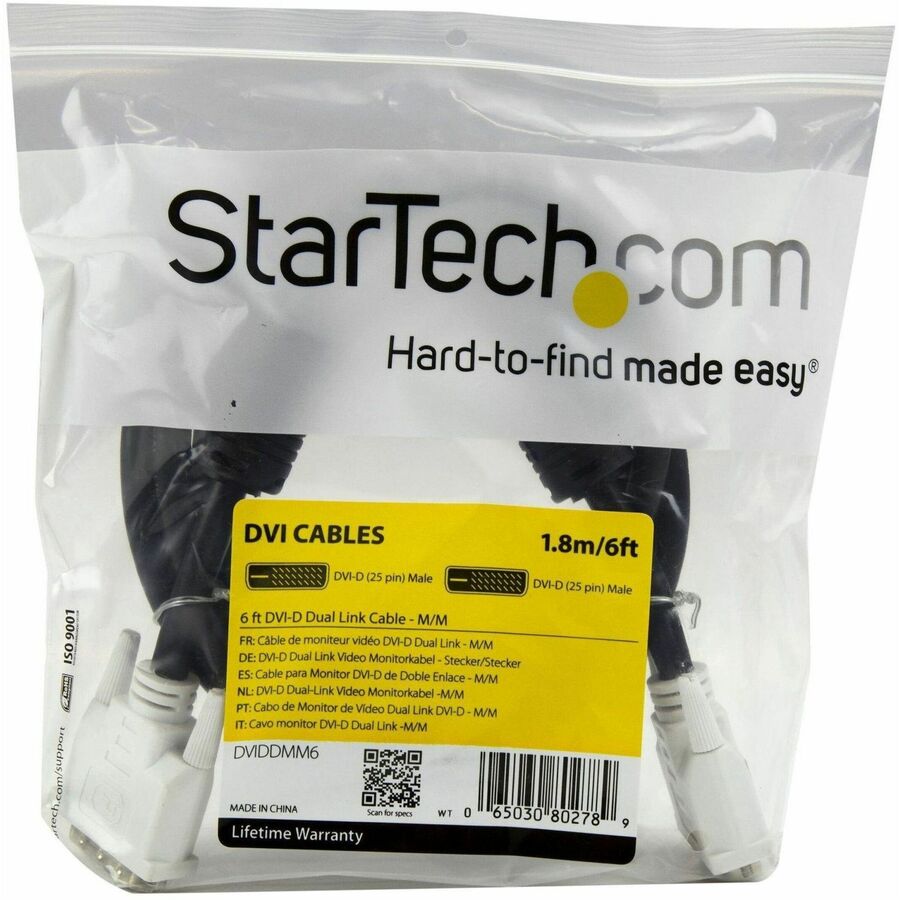 StarTech.com 6 ft DVI-D Dual Link Cable - M/M for High-Resolution Digital Displays