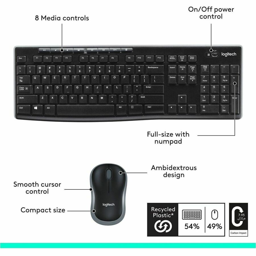 Logitech MK270 Wireless Keyboard and Mouse Combo for Windows – 2.4 GHz RF with Long Battery Life