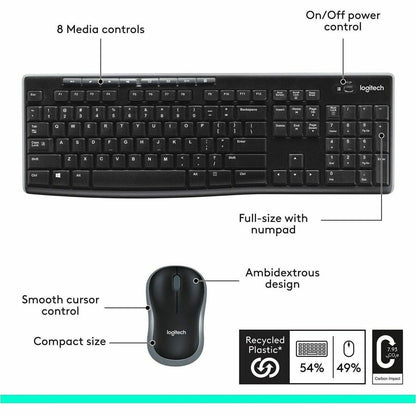 Logitech MK270 Wireless Keyboard and Mouse Combo for Windows – 2.4 GHz RF with Long Battery Life
