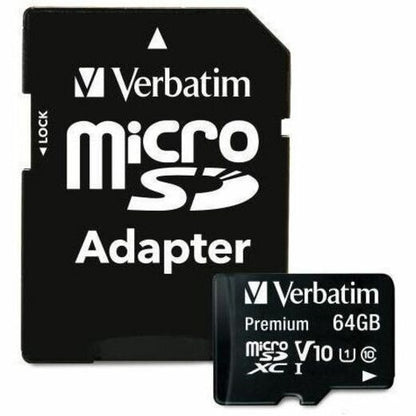 Verbatim America, LLC 64GB Premium microSDXC Memory Card with Adapter – UHS-I U1 Class 10, 90MB/s Read Speed, Full HD Support