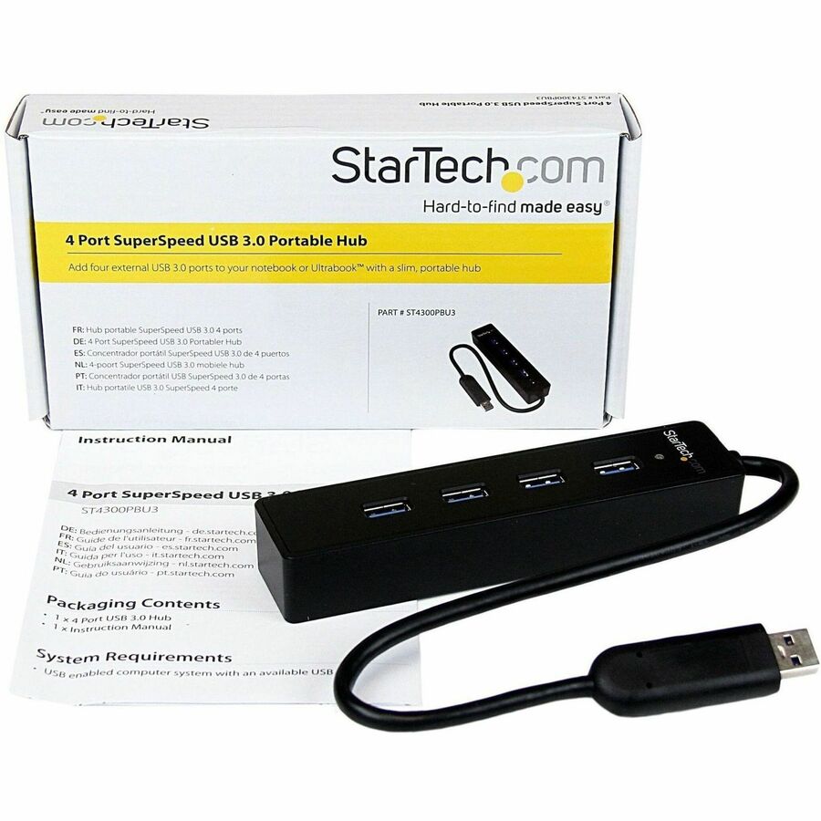StarTech.com 4 Port Portable SuperSpeed USB 3.0 Hub with Built-in Cable – 5 Gbps Data Transfer