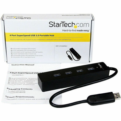 StarTech.com 4 Port Portable SuperSpeed USB 3.0 Hub with Built-in Cable – 5 Gbps Data Transfer