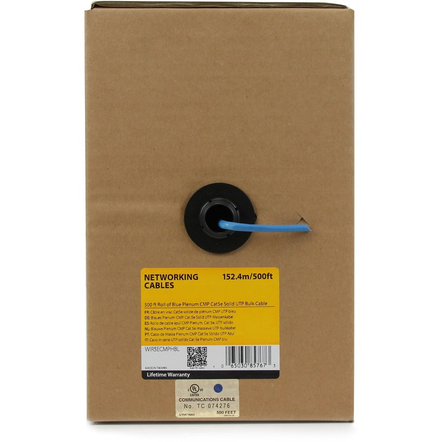 StarTech.com 1000 ft Blue Plenum CMP Cat5e Ethernet Cable - Solid UTP, TAA Compliant