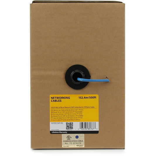 StarTech.com 1000 ft Blue Plenum CMP Cat5e Ethernet Cable - Solid UTP, TAA Compliant