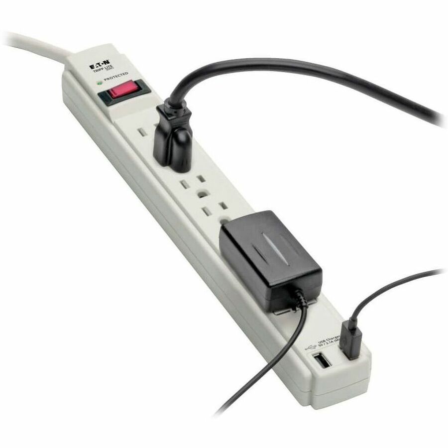 Eaton Tripp Lite Series Protect It! 6-Outlet Surge Protector with Dual USB Charging, 6 ft Cord, 990 Joules - Gray Housing