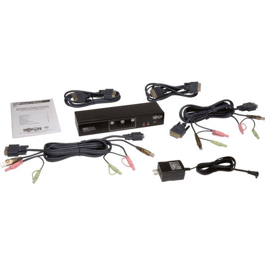 Eaton Tripp Lite Series 2-Port Dual Monitor DVI KVM Switch with Audio and USB 2.0 Hub
