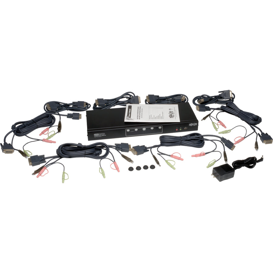 Eaton Tripp Lite Series 4-Port Dual Monitor DVI KVM Switch with Audio and USB 2.0 Hub, Part B004-2DUA4-K
