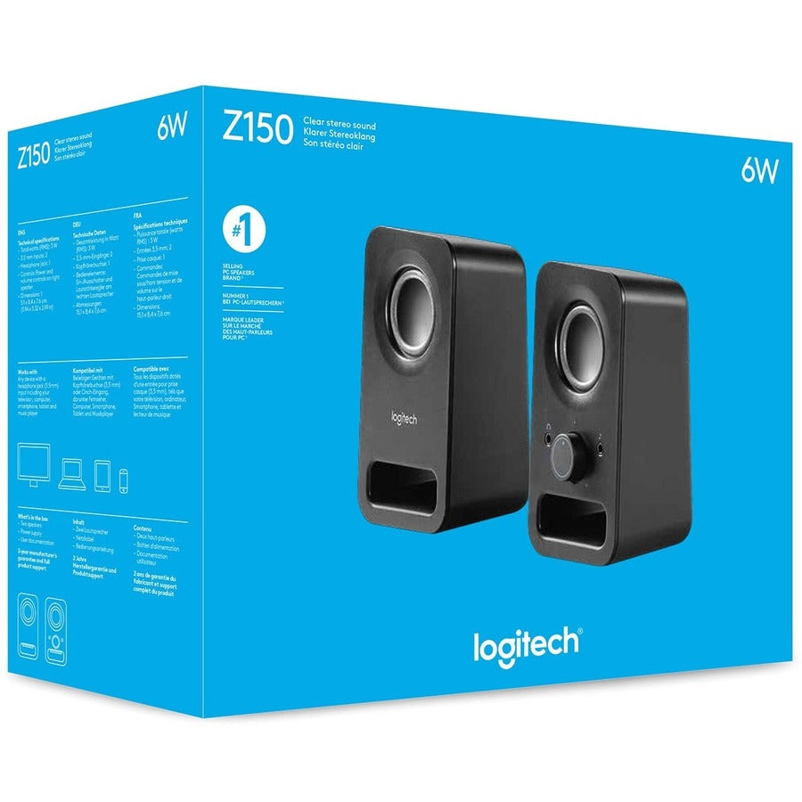 Logitech Multimedia Speakers Z150 with Clear Stereo Sound - Midnight Black
