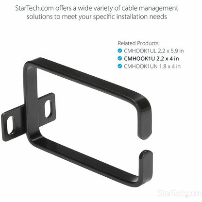 StarTech.com 1U Vertical Server Rack Cable Management D-Ring Hook - 2.2 x 3.9 inches, Steel, Black