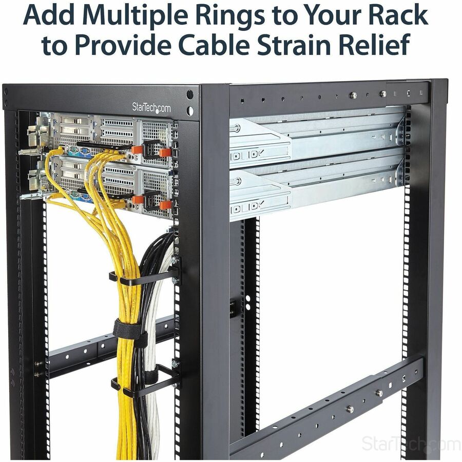 StarTech.com 1U Vertical Server Rack Cable Management D-Ring Hook - 2.2 x 3.9 inches, Steel, Black