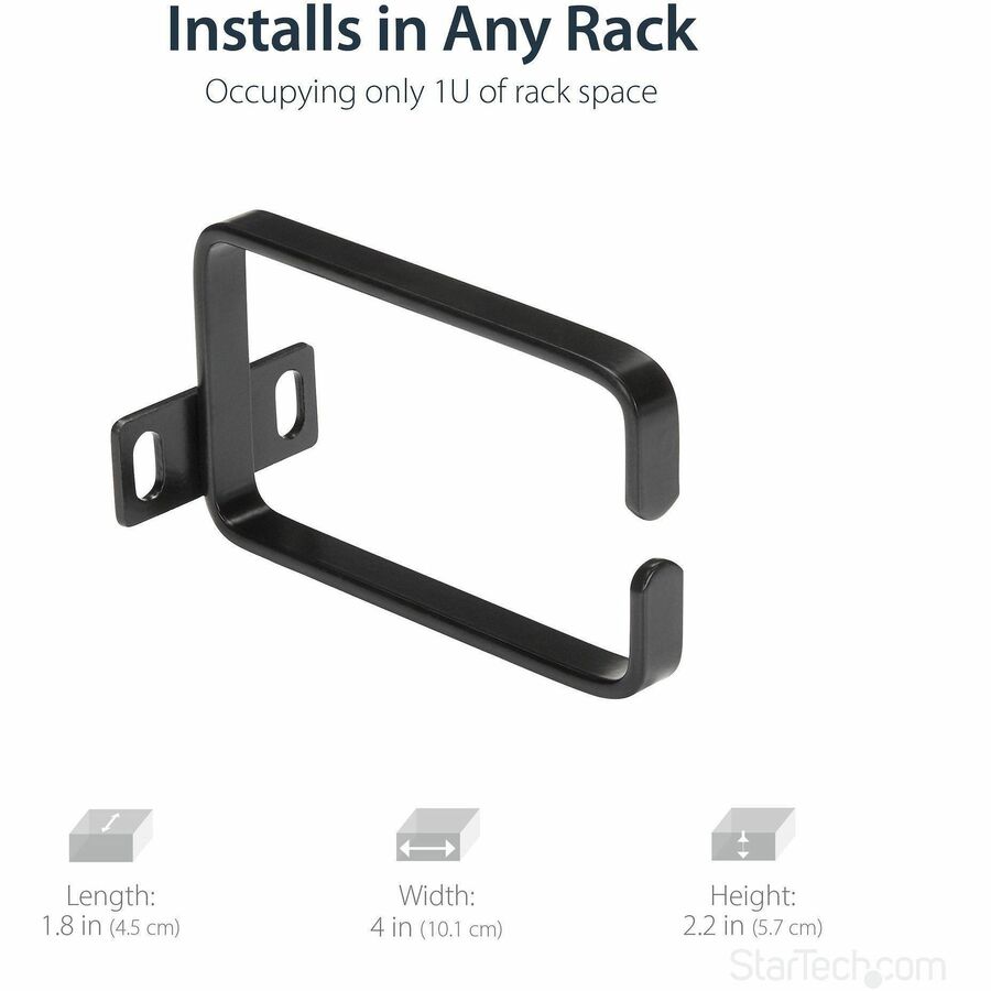 StarTech.com 1U Vertical Server Rack Cable Management D-Ring Hook - 2.2 x 3.9 inches, Steel, Black
