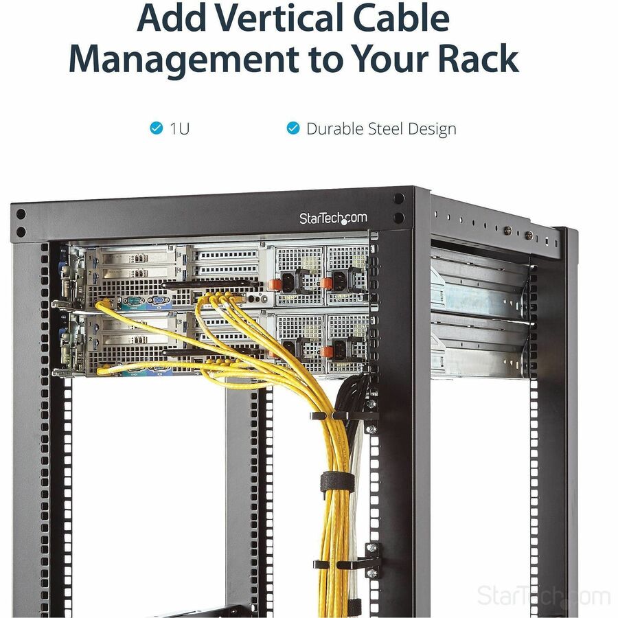 StarTech.com 1U Vertical Server Rack Cable Management D-Ring Hook - 2.2 x 3.9 inches, Steel, Black