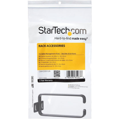 StarTech.com 1U Vertical Server Rack Cable Management D-Ring Hook - 1.8 x 3.9 inches, TAA Compliant
