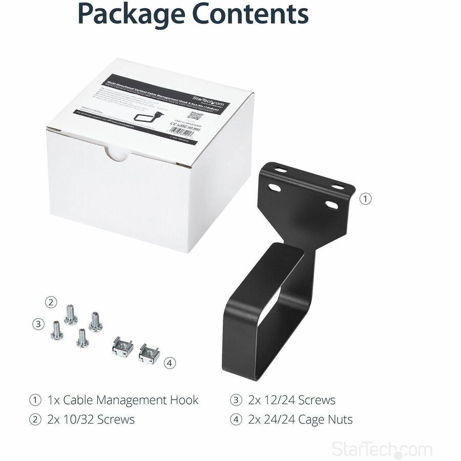 StarTech.com CMHOOKMW Vertical Cable Management D-Ring for Server Racks