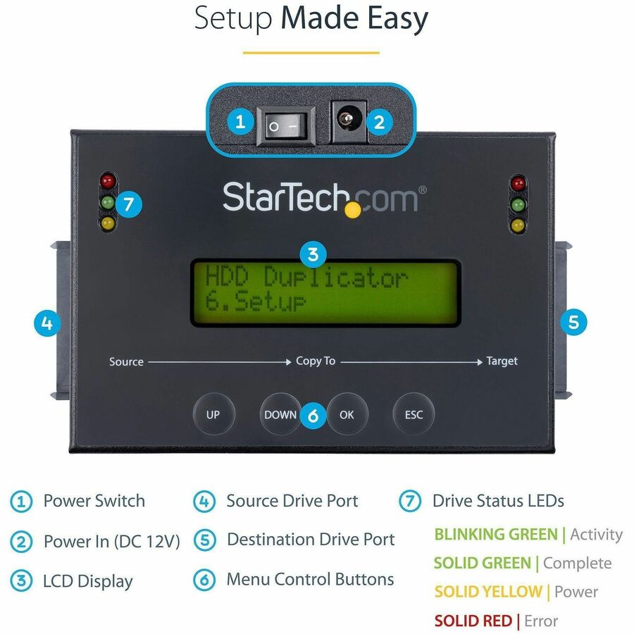 StarTech.com SATDUP11 Standalone 2.5/3.5 inch SATA Hard Drive Duplicator and Eraser